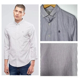 Original Penguin Heritage Slim Fit Purple Pinstripe Button Down Shirt Small